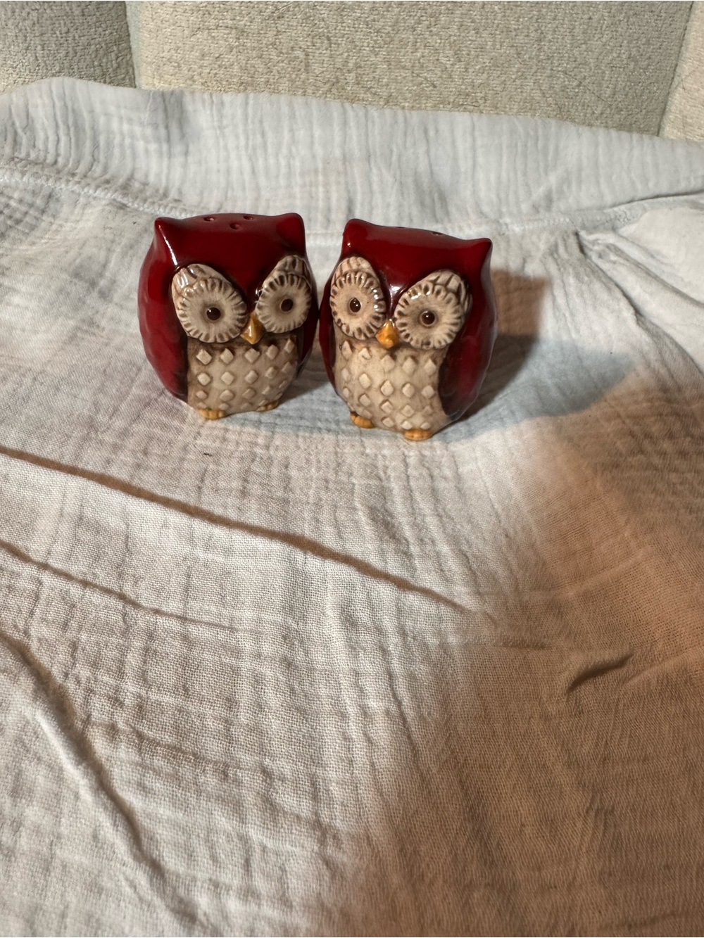Red Owl Ceramic Salt and Pepper Shaker Set - Kitchen Decorative Seasoning Pair